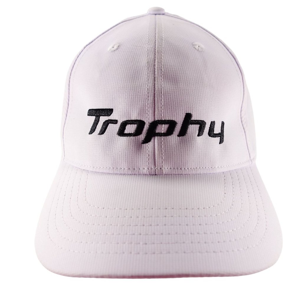 Embroidered Trophy White Strapback Moisture Wicking‎ Baseball Hat Cap